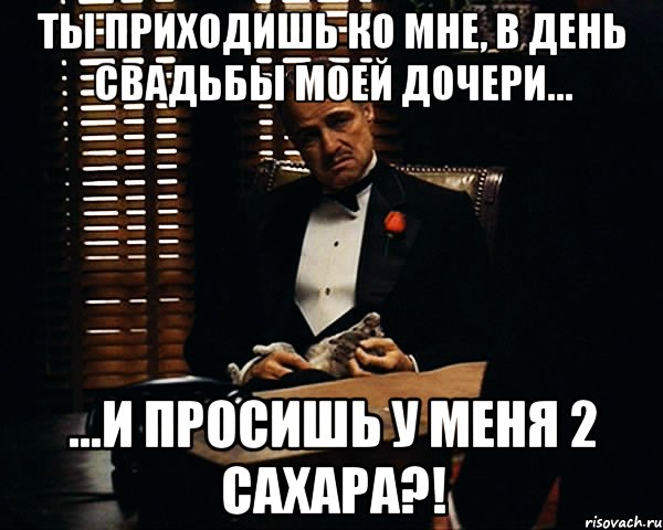 ТЫ ПРИХОДИШЬ КО МНЕ, В ДЕНЬ СВАДЬБЫ МОЕЙ ДОЧЕРИ... ...И ПРОСИШЬ У МЕНЯ 2 САХАРА?!, Мем Дон Вито Корлеоне