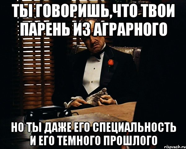 ТЫ говоришь,что твои парень из аГрарного но ты даже его специальность и его темного прошлого, Мем Дон Вито Корлеоне