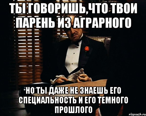 ТЫ говоришь,что твои парень из аГрарного но ты даже не знаешь его специальность и его темного прошлого, Мем Дон Вито Корлеоне