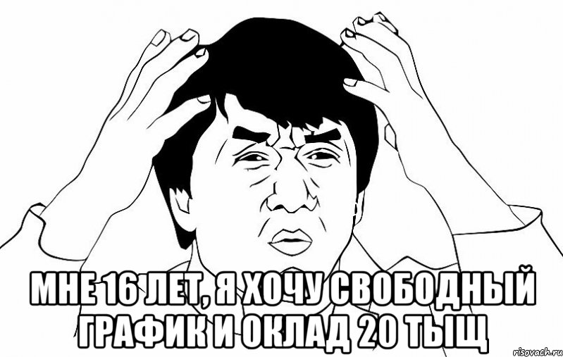  Мне 16 лет, я хочу свободный график и оклад 20 тыщ, Мем ДЖЕКИ ЧАН