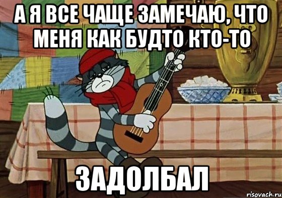 а я все чаще замечаю, что меня как будто кто-то задолбал, Мем Грустный Матроскин с гитарой