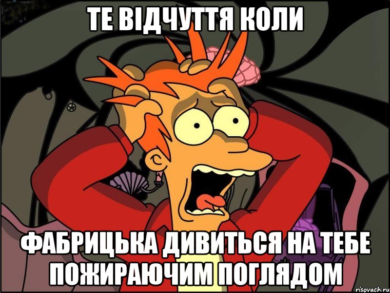 Те відчуття коли Фабрицька дивиться на тебе пожираючим поглядом, Мем Фрай в панике