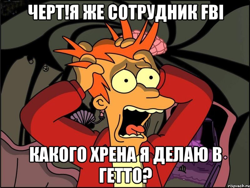 Черт!Я же сотрудник FBI Какого хрена я делаю в Гетто?, Мем Фрай в панике