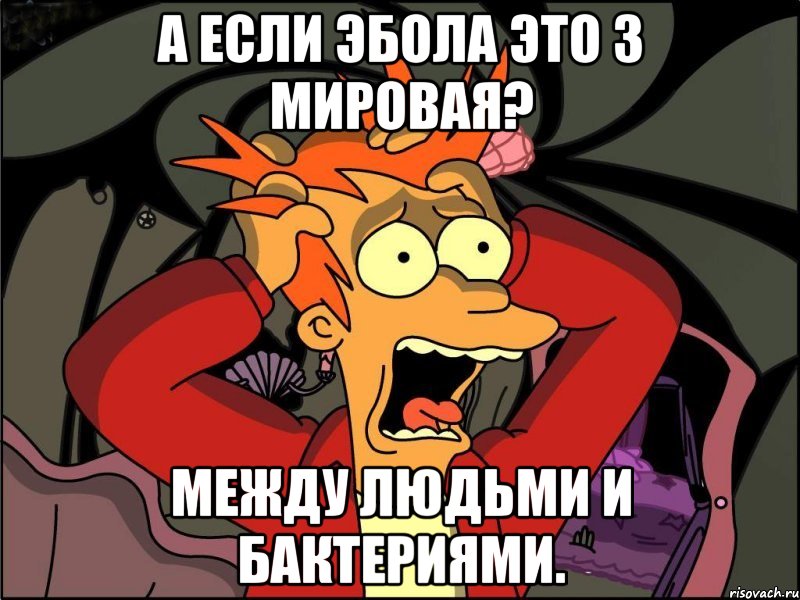 А если эбола это 3 мировая? Между людьми и бактериями., Мем Фрай в панике