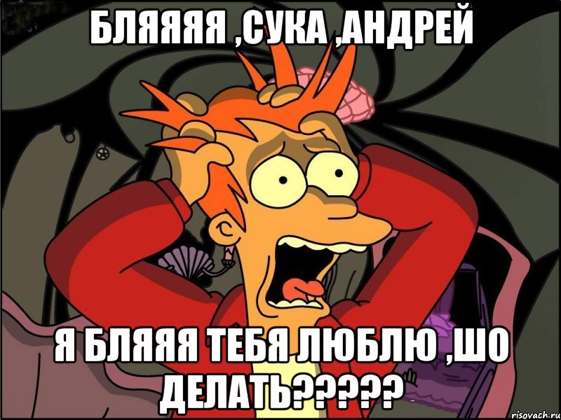 БЛЯЯЯЯ ,СУКА ,АНДРЕЙ Я БЛЯЯЯ ТЕБЯ ЛЮБЛЮ ,ШО ДЕЛАТЬ?????, Мем Фрай в панике