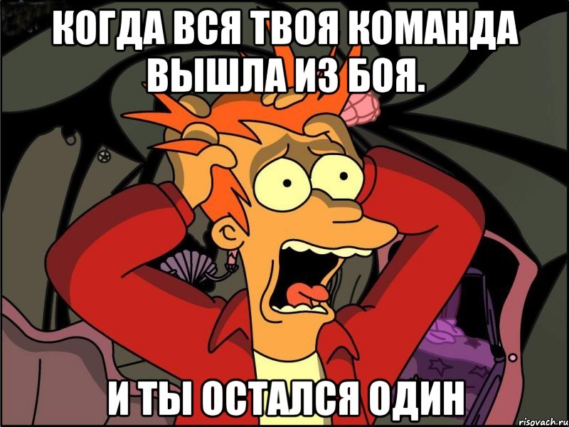 Когда вся твоя команда вышла из боя. И ты остался один, Мем Фрай в панике