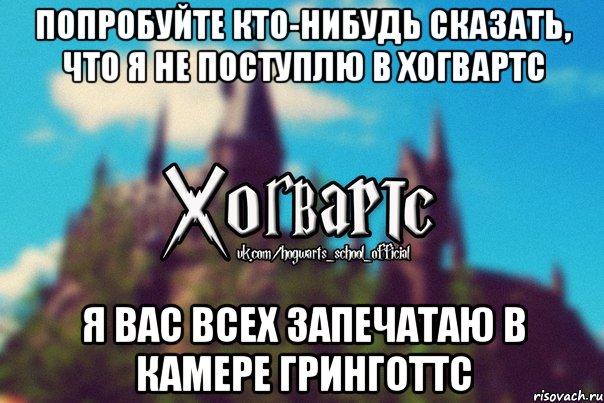 Попробуйте кто-нибудь сказать, что я не поступлю в Хогвартс Я вас всех запечатаю в камере Гринготтс, Мем Хогвартс