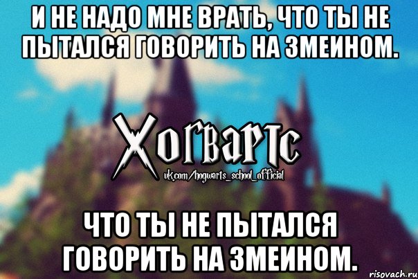 И не надо мне врать, что ты не пытался говорить на змеином. что ты не пытался говорить на змеином., Мем Хогвартс