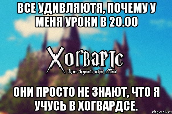 Все удивляютя, почему у меня уроки в 20.00 Они просто не знают, что я учусь в Хогвардсе., Мем Хогвартс