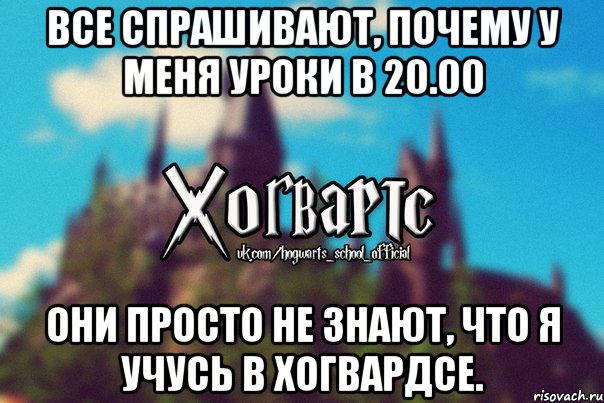 Все спрашивают, почему у меня уроки в 20.00 Они просто не знают, что я учусь в Хогвардсе., Мем Хогвартс