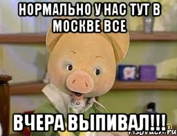 нормально у нас тут в москве все вчера выпивал!!!, Мем Хрюша