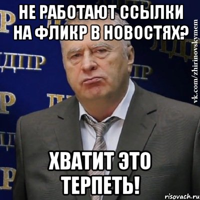 НЕ РАБОТАЮТ ССЫЛКИ НА ФЛИКР В НОВОСТЯХ? ХВАТИТ ЭТО ТЕРПЕТЬ!, Мем Хватит это терпеть (Жириновский)