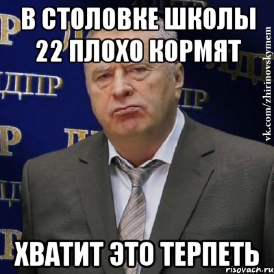 В столовке школы 22 плохо кормят Хватит это терпеть, Мем Хватит это терпеть (Жириновский)