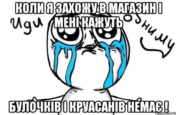 Коли я захожу в магазин і мені кажуть Булочків і круасанів немає !, Мем Иди обниму