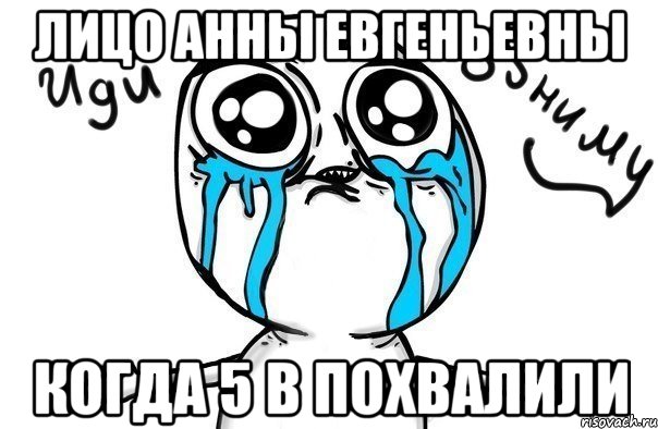 Лицо Анны Евгеньевны когда 5 В похвалили, Мем Иди обниму