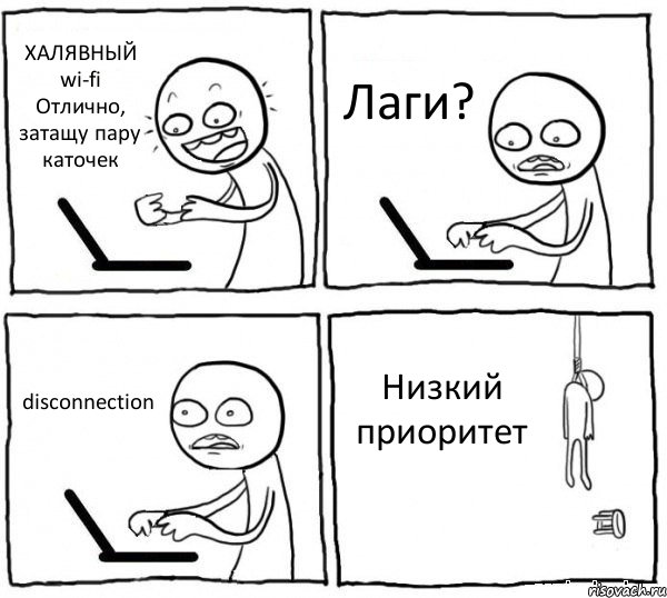 ХАЛЯВНЫЙ wi-fi Отлично, затащу пару каточек Лаги? disconnection Низкий приоритет, Комикс интернет убивает