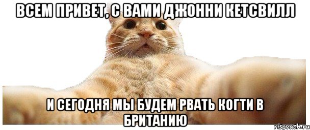 ВСЕМ ПРИВЕТ, С ВАМИ ДЖОННИ КЕТСВИЛЛ И СЕГОДНЯ МЫ БУДЕМ РВАТЬ КОГТИ В БРИТАНИЮ, Мем   Кэтсвилл