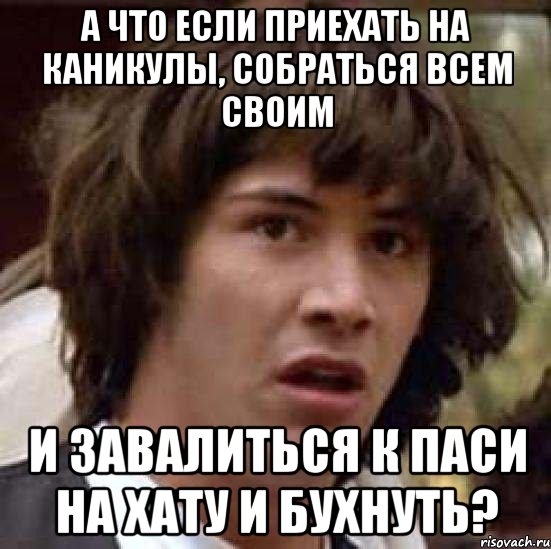 А что если приехать на каникулы, собраться всем своим и завалиться к паси на хату и бухнуть?, Мем А что если (Киану Ривз)