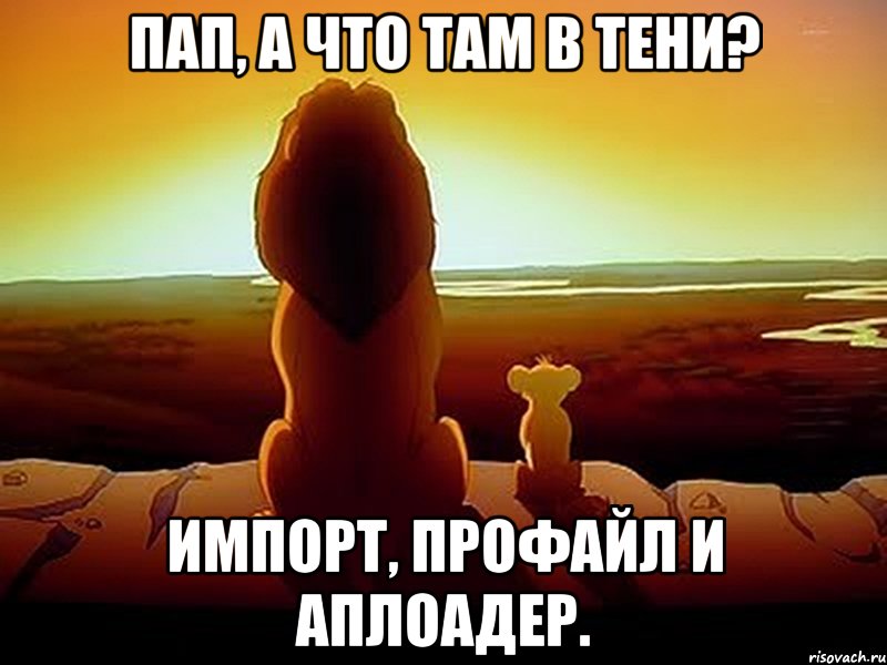 Пап, а что там в тени? Импорт, профайл и аплоадер., Мем  король лев