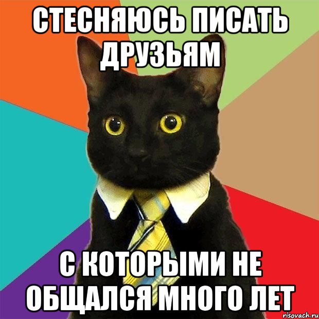 Стесняюсь писать друзьям С которыми не общался много лет, Мем  Кошечка