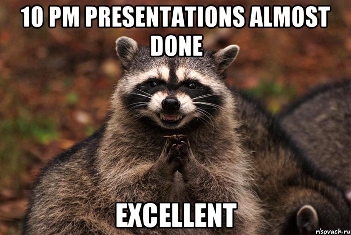 10 PM PRESENTATIONS ALMOST DONE EXCELLENT, Мем  Хитрый енот