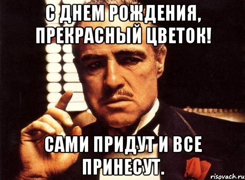 С днем рождения, прекрасный цветок! Сами придут и все принесут., Мем крестный отец