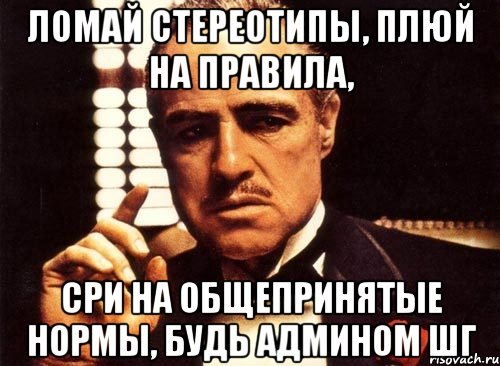 Ломай стереотипы, плюй на правила, сри на общепринятые нормы, будь админом ШГ, Мем крестный отец