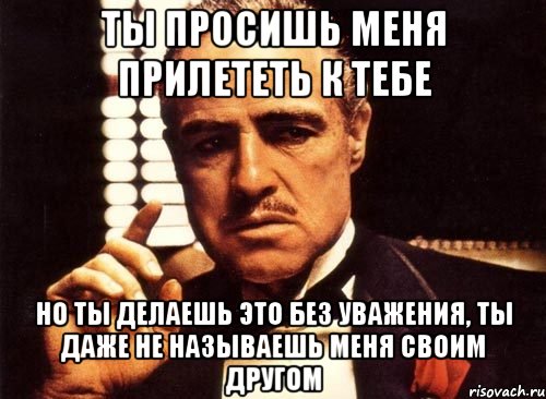 Ты просишь меня прилететь к тебе но ты делаешь это без уважения, ты даже не называешь меня своим другом, Мем крестный отец