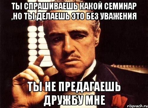 Ты спрашиваешь какой семинар ,но ты делаешь это без уважения Ты не предагаешь дружбу мне, Мем крестный отец