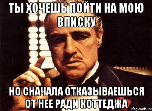 Ты хочешь пойти на мою вписку Но сначала отказываешься от нее ради коттеджа, Мем крестный отец