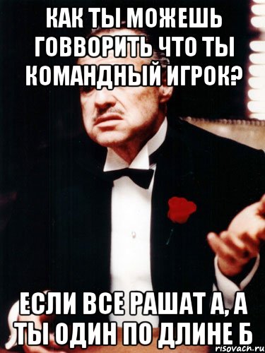 Как ты можешь говворить что ты командный игрок? Если все рашат А, а ты один по длине Б, Мем ты делаешь это без уважения