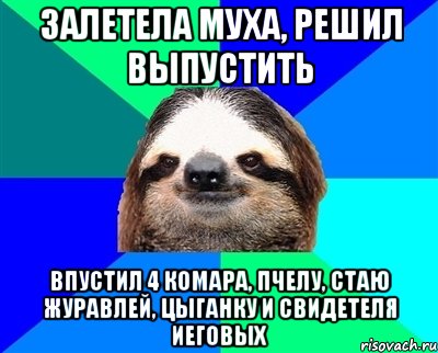 ЗАЛЕТЕЛА МУХА, РЕШИЛ ВЫПУСТИТЬ ВПУСТИЛ 4 КОМАРА, ПЧЕЛУ, СТАЮ ЖУРАВЛЕЙ, ЦЫГАНКУ И СВИДЕТЕЛЯ ИЕГОВЫХ, Мем Ленивец