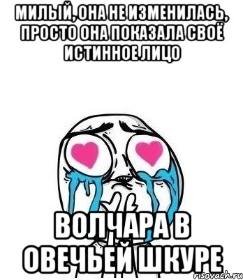 милый, она не изменилась, просто она показала своё истинное лицо Волчара в овечьей шкуре, Мем Влюбленный