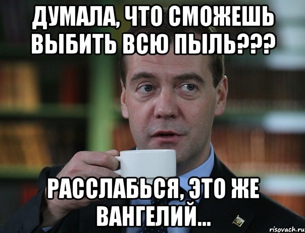 думала, что сможешь выбить всю пыль??? расслабься, это же Вангелий..., Мем Медведев спок бро