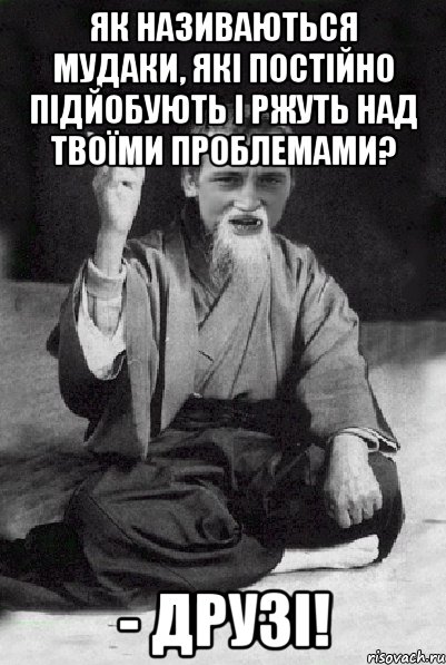 Як називаються мудаки, які постійно підйобують і ржуть над твоїми проблемами? - ДРУЗІ!, Мем Мудрий паца