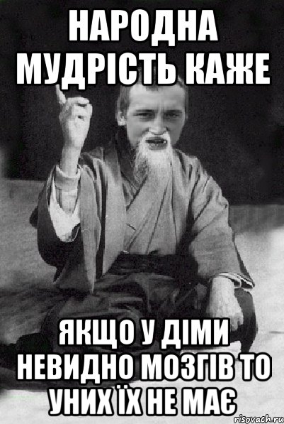 Народна мудрість каже Якщо у Діми невидно мозгів то уних їх не має, Мем Мудрий паца