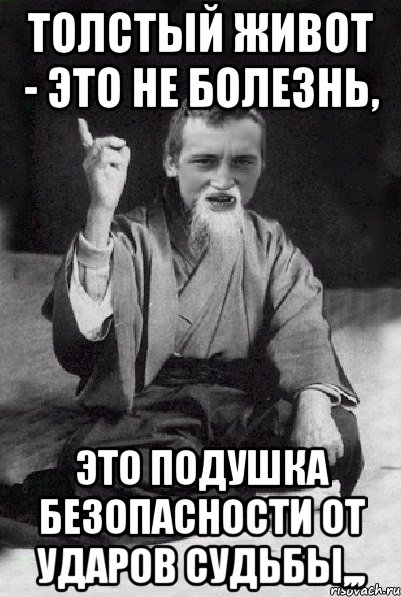 Толстый живот - это не болезнь, это подушка безопасности от ударов судьбы,,,, Мем Мудрий паца