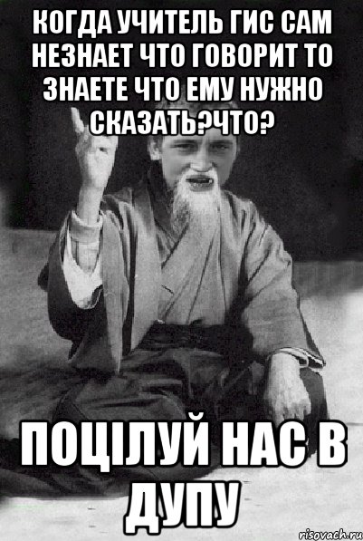 Когда учитель ГИС сам незнает что говорит то знаете что ему нужно сказать?ЧТО? ПОЦІЛУЙ НАС В ДУПУ, Мем Мудрий паца