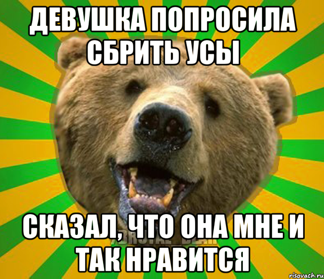 ДЕВУШКА ПОПРОСИЛА СБРИТЬ УСЫ СКАЗАЛ, ЧТО ОНА МНЕ И ТАК НРАВИТСЯ, Мем Нелепый медведь