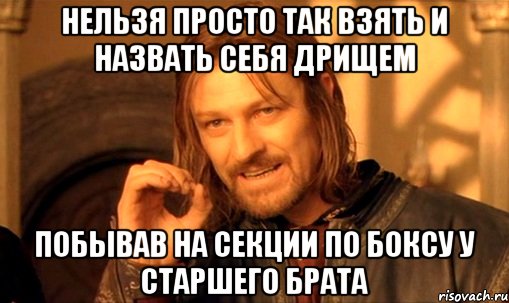 Нельзя просто так взять и назвать себя дрищем Побывав на секции по боксу у старшего брата, Мем Нельзя просто так взять и (Боромир мем)