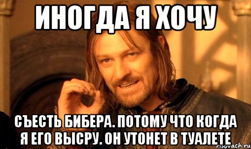 иногда я хочу съесть бибера. потому что когда я его высру. он утонет в туалете, Мем Нельзя просто так взять и (Боромир мем)