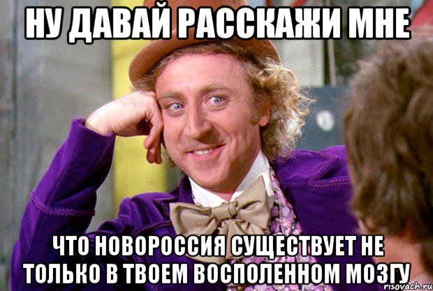 ну давай расскажи мне что новороссия существует не только в твоем восполенном мозгу, Мем Ну давай расскажи (Вилли Вонка)