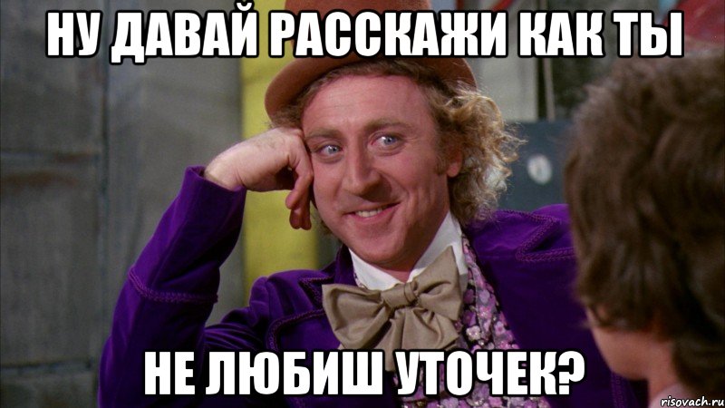 Ну давай расскажи как ты Не любиш уточек?, Мем Ну давай расскажи (Вилли Вонка)