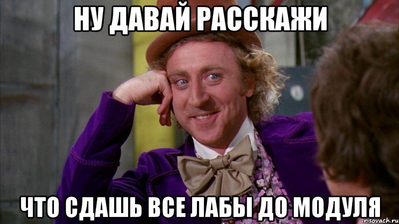 Ну давай расскажи Что сдашь все лабы до модуля, Мем Ну давай расскажи (Вилли Вонка)