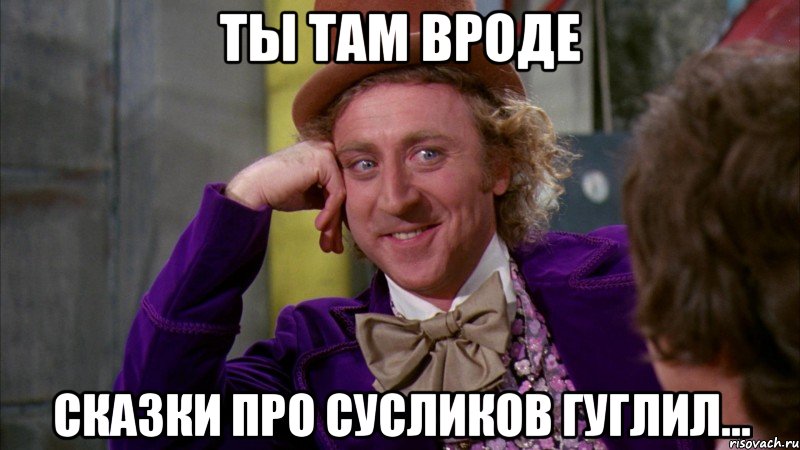 ТЫ ТАМ ВРОДЕ СКАЗКИ ПРО СУСЛИКОВ ГУГЛИЛ..., Мем Ну давай расскажи (Вилли Вонка)