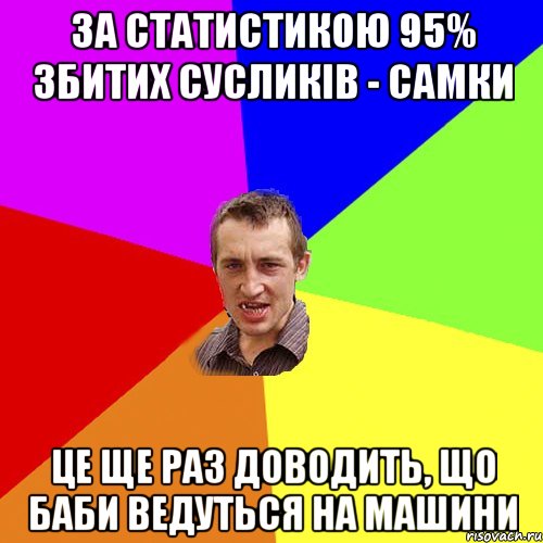 За статистикою 95% збитих сусликів - самки Це ще раз доводить, що баби ведуться на машини, Мем Чоткий паца