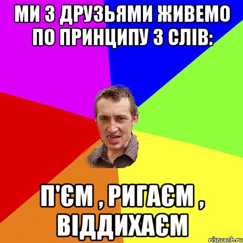 Ми з друзьями живемо по принципу 3 слів: П'ЄМ , РИГАЄМ , ВІДДИХАЄМ, Мем Чоткий паца