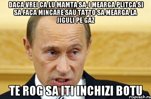 Daca vrei ca lu mamta sa-i mearga plitca si sa faca mincare sau tatto sa mearga la jiguli pe gaz Te rog sa iti inchizi botu, Мем путин