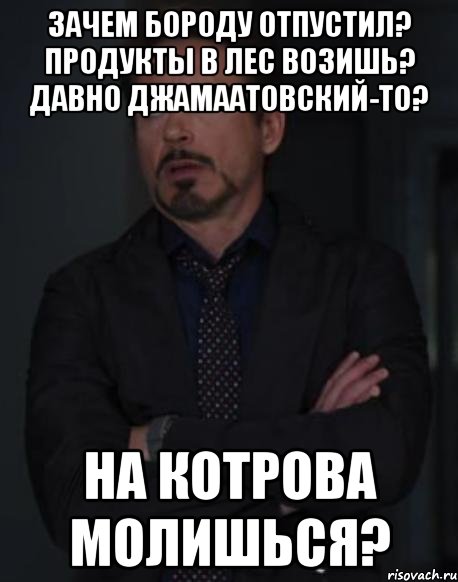 Зачем бороду отпустил? Продукты в лес возишь? Давно джамаатовский-то? На Котрова молишься?, Мем твое выражение лица