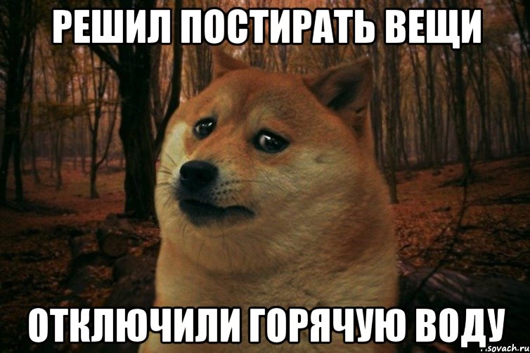 РЕШИЛ ПОСТИРАТЬ ВЕЩИ ОТКЛЮЧИЛИ ГОРЯЧУЮ ВОДУ, Мем SAD DOGE